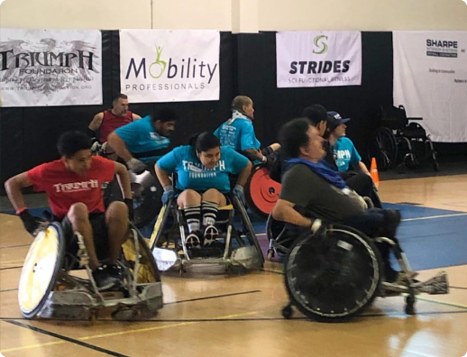 People in  wheelchairs playing games