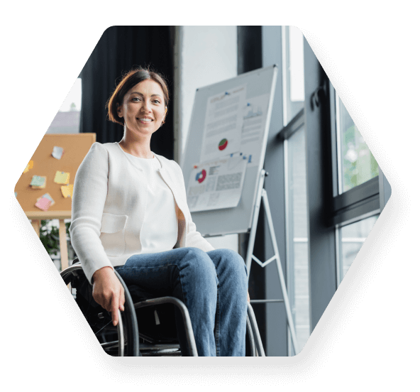 Woman on a wheelchair next to the flipboard